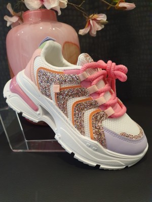 sneakers  glitter hoge zool roze veters 7569