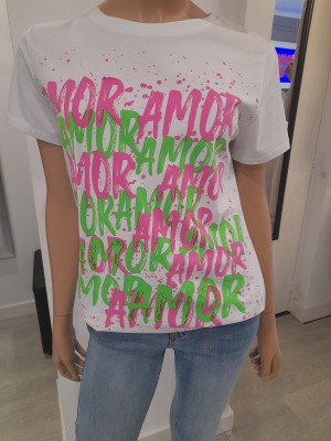 Shirt wit roze groen amour 9822