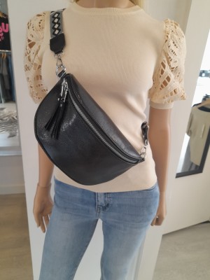 Crossbody mettalic tas zwart