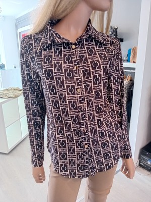 By swan travelstof blouse musthave  print Coffee HS 8797