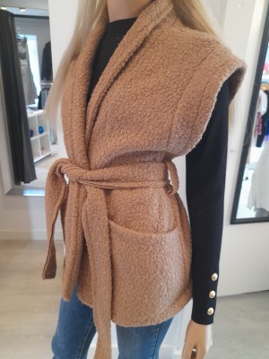 Strik teddybont gilet camel 