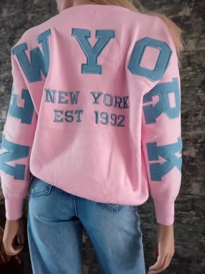 Trui newyork backtekst pink/bleu